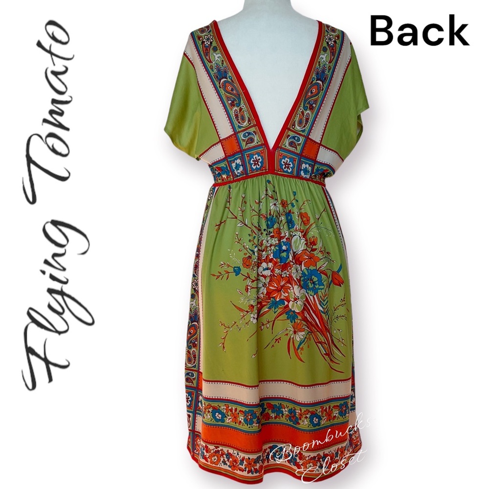 Flying Tomato Floral Multicolor Green Orange Dress Small - Picture 3 of 16